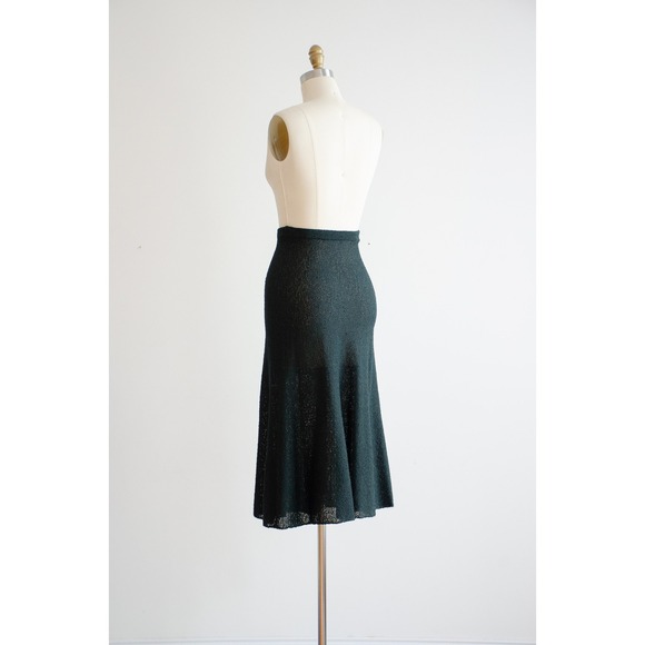 70s 80s vtg dark green ruffled sleeveless sweater skirt 2 piece set - Picture 4 of 10